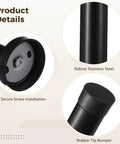 Close-up details of Heavy Duty Stainless Steel Door Stoppers with Rubber Tip Buffers, Wall Protectors with Screws for Quiet Door Closure and Noise Dampening, Rust Resistant Matte Black Finish.