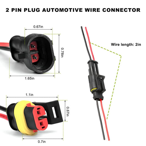 Close-up of 5 Pack 2 Pin Waterproof Automotive Wire Connector Kit With Male And Female Sockets 20 AWG Quick Disconnect Plug