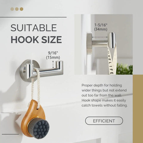 Heavy Duty Brushed Nickel Towel Hook For Bathroom Wall Mount SUS 304 Stainless Steel with brush hanging, dimensions shown