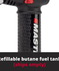 Close-up of Butane Micro Torch Kit With Adjustable Flame Flameless Heat Tool Soldering Iron showing refillable butane tank