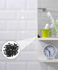 Black Plastic Corner Protectors Pack Of 100 For Home Furniture Anti Collision Cushioned Edge Guards on a bathroom shelf