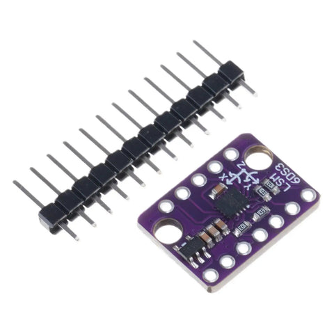 Low Power 6 Axis Motion Sensor Module With Adjustable Range For IoT, Robotics, And Wearables, Dope Accelerometer And Gyroscope Tracking For Real Time Orientation, Vibration Analysis, And Battery Powered Projects, purple PCB with header pins