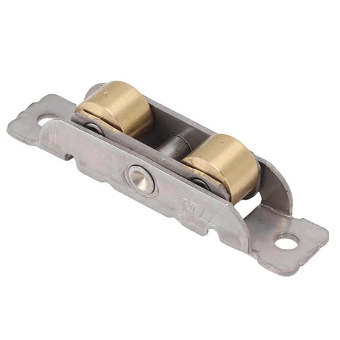4 Pack Sliding Patio Door Rollers Replacement For Aluminum Glass Doors With Adjustable Rear Wheels Beefed Up Heavy Duty Yellow Zinc Plated Flat Wheel Durable Roller Set Made From Stainless Steel And Copper Bearings, close-up view.