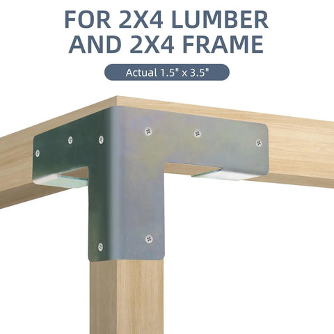 8 Piece Workbench Brackets Kit 3 Way Corner Brackets For 2x4 Wood Fits Actual Size 1.5x3.5 Inches Heavy Duty DIY Build Your Own Custom Work Table Silver installed on wood