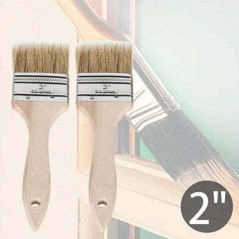 Two 2-inch brushes from the Six Piece Chip Paint Brush Set With 1 Inch 2 Inch 3 Inch Natural White Bristles And Solid Wooden Ergonomic Handles