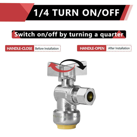 10-Pack Push Fit Stop Valve With 1/4 Turn Angle Shut Off, 1/2 In Push X 3/8 Inch Compression, Chrome Finish, No Tools Needed