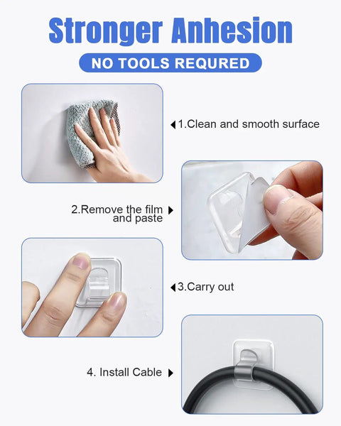Steps to install Outdoor String Light Clips 25 Pack Large Square Clear Heavy Duty Light Hooks With Waterproof Adhesive Strips