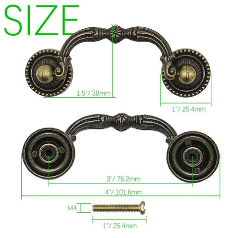 2 Pack Antique Drawer Pulls In Vintage Bronze Finish With 3 Inch Center Hole Spacing Rustic Zinc Alloy Cabinet Handles, size details