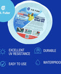 Close-up of H.B. Fuller Roof Seal Repair Tape highlighting excellent UV resistance, durability, easy use, and waterproof features.