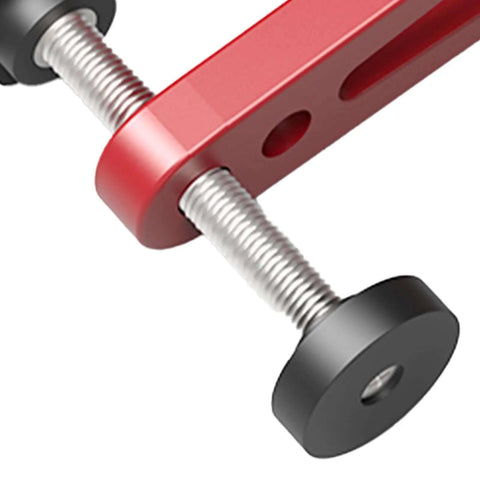 Close-up of Adjustable MFT Bench Clamp For Woodworking With 19mm Aluminum Alloy Dog Hole Clamp showing screw and knob detail.