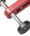 Close-up of the threaded section and handle of the Two Pack Adjustable MFT Bench Clamp, 19mm Aluminum Alloy Dog Hole Clamp for Woodworking.