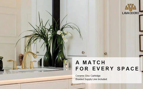 Brushed Gold 3 Hole 8 Inch Widespread Bathroom Faucet With Two Handles, Easy Install, Solid Brass Construction, vanity setup