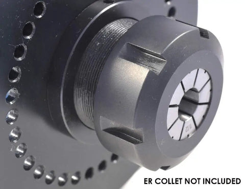 Close-up of Indexing Spin Jig With ER32 Collets And Wrench Pro Grade Shop Ready Workholding Fixture for precise 1° indexing.