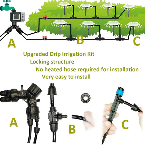 Automatic Drip Irrigation Kit With Water Timer 82 Ft 1 Quarter Inch Hose For 16 Sprinkler Heads Garden Lawn Patio Plants Seedlings