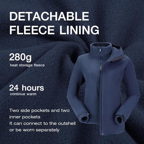 3 In 1 Winter Ski Jacket With Fleece Liner, Waterproof Outer Shell And Windproof Inner Layer, Cozy Snow Gear For Women fleece lining