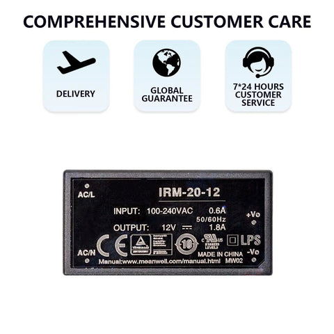 Compact Mini AC DC Power Supply Module Brings Solid 12 Volt 1.8 Amp Juice to Industrial Automation and Portable Gear label and specifications.