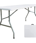 Beefy Six Foot Folding Table With Handle Portable 330Lb Capacity HDPE Top Waterproof And Stain Resistant Rustproof Steel Frame