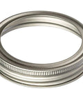 Close-up of a single Rust Resistant Silver Aluminum Mason Jar Band from the 12 Pack for Wide Mouth Jars, BPA Free and durable.