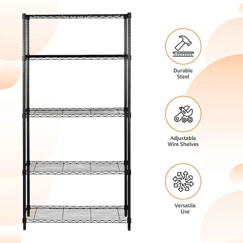 Built Tough Heavy Duty Steel Wire Shelving Rack Five Tier Adjustable Garage Organization Unit With No Sweat Assembly And 1750 Pound Weight Capacity For Tools And Kitchen Black Finish