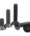 125 Piece Grade Ten Point Nine Alloy Steel Flat Head Hex Socket Cap Screws Set M3 X 8 12 16 20 25 MM With Allen Key Black Oxide Finish Fully Threaded For Heavy Duty Projects, showing flat head screws with hex sockets and black finish.