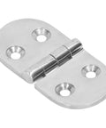 Straight Up Tough Thickened Oval Door Hinges Built From Rust Proof Stainless Steel With A Crisp Mirror Shine, close-up view.