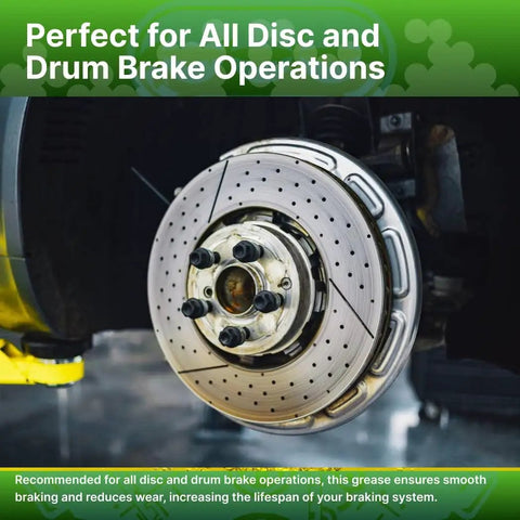 Disc brake with six lug nuts, highlighted for Energy Release G100 High Speed Lithium Grease 16 oz Premium Lithium Complex Grease.