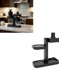Keep Your Daily Coffee Routine Squared Away With This Snazzy Coffee Maker Stand And Countertop Organizer Compatible With Oxo Rapid Brewer Including Filter Paper Drawer And Accessory Storage For Home Offices, matte black coffee maker stand on kitchen countertop.