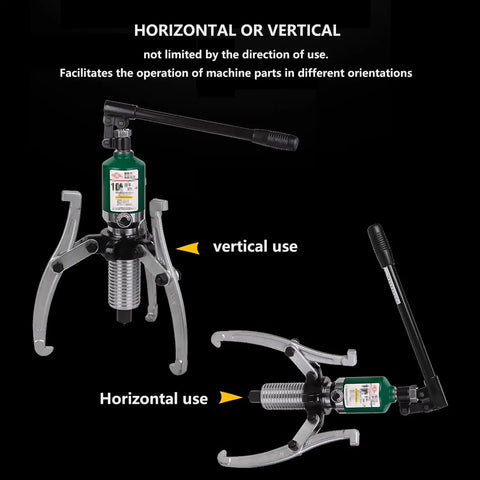 Heavy Duty 2 Jaw Or 3 Jaw Puller Tool for automotive axles hubs rotors showing vertical and horizontal use options