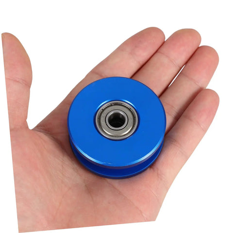 Heavy Duty Fitness Pulley Wheel With Aluminum Alloy U Groove And Dual Bearings, Silent Roller For Cable Pulley Systems, Gym Equipment Accessory For Home Gyms And Commercial Setups, Smooth, Durable, And Low Noise Performance, blue pulley wheel in hand