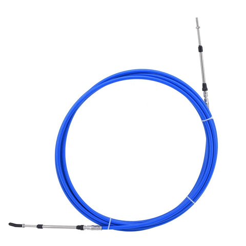 Two 20 Foot Blue Throttle Control Cables For Outboard Rotary Steering On Most Single Station Boats With Stainless Steel Ends And HDPE Liner
