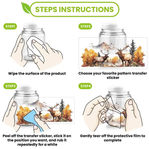 Forest Deer Theme Cup Printing UV Transfer Paper Set Ten Styles For 16 Ounce Glass Cups step-by-step application instructions