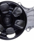 Top Shelf Engine Water Pump Built Tough For Daily Cruising showing black and gray alloy housing with fan blades for smooth coolant flow.