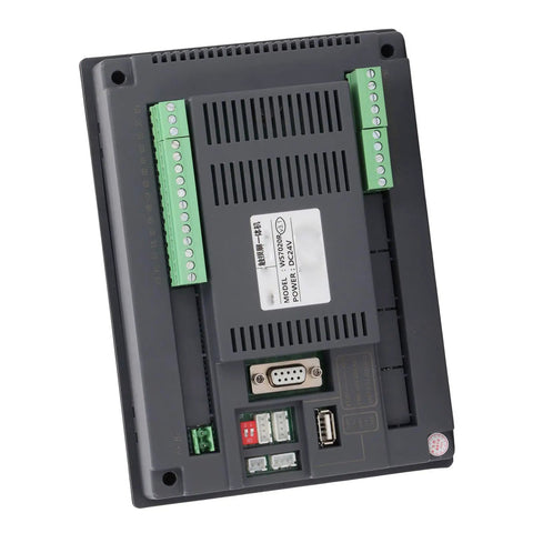 7 Inch TFT LCD Touchscreen Display for PLC Control, 24V DC Powered With 8 Relay Outputs, 800x480 Display, FX3U 20 40 48 MRT Compatible, Industrial Grade Panel Mount Monitor For Smart Automation Projects Plug And Play Ready back view with terminals