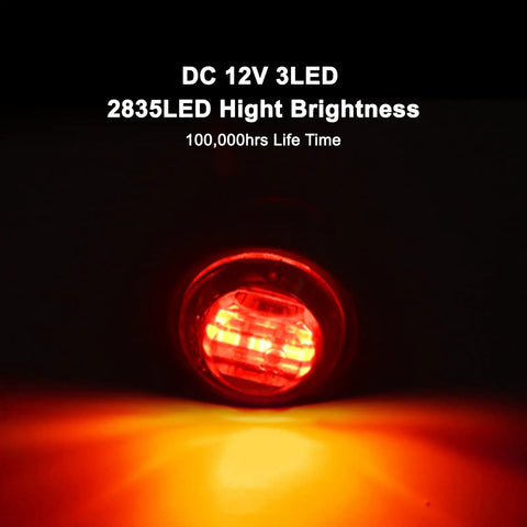 20 Pack Three Quarter Inch LED Marker Lights 3rd Gen Round Mini Amber Red Clearance Lights For Truck shown illuminating red light