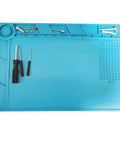 Magnetic Silicone Repair Mat For Soldering And Electronics Workbench, Great For Phones Watches Computers; tools placed on mat