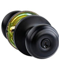 Exterior Door Knob With Lock Matte Black, Classic Vibe, Easy Install, Brass Body, Steel Core, Adjustable Latch, Rounded Faceplate
