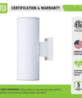 Round Outdoor Wall Cylinder Up And Down Light Fixture With 2x E26 Sockets 60W 120V White Finish ETL Listed Weatherproof