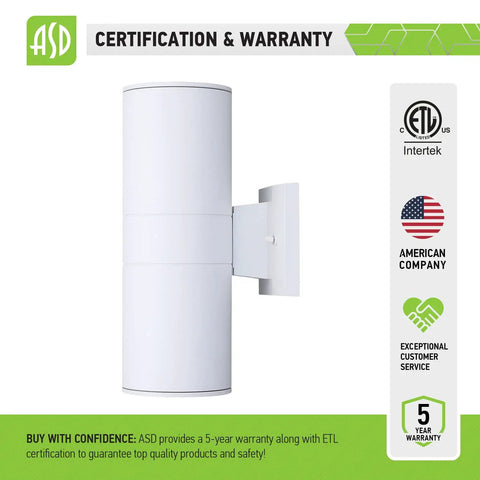 Round Outdoor Wall Cylinder Up And Down Light Fixture With 2x E26 Sockets 60W 120V White Finish ETL Listed Weatherproof