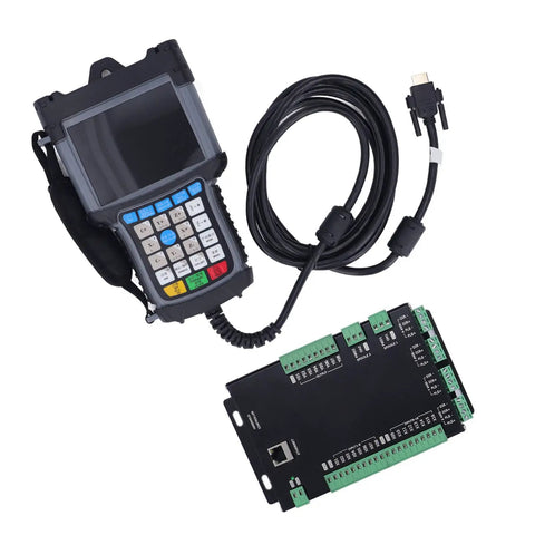 3 Axis CNC Motion Control System Kit With Color Display For Precision Tool Change On Factory Floor A Pro Workhorse With 16 Input 8 Output Stepper Board And 16 Input 16 Output Servo Board Plus 0 To 10 Volt Analog Output For Accurate Machine Control. CNC handheld controller, cable, and board