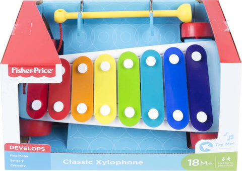 Super Fun Musical Xylophone Pull Toy for Toddlers and Kiddos in colorful box with mallet and 8 keys for hand eye coordination.