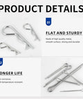 Stainless Steel Cotter Pin Kit With 295 Pieces Including 13 Sizes Of R Clip Pins Pro Grade Spring Fasteners displayed on white