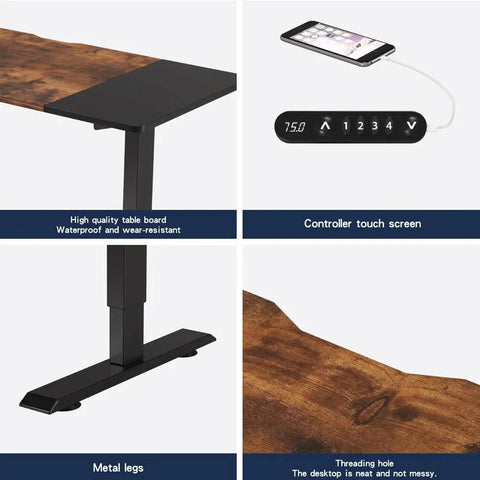 Rocksolid Electric Standing Desk With Solid Steel Frame And Reinforced Double Beams, 55 Inch touch screen controller and metal legs.