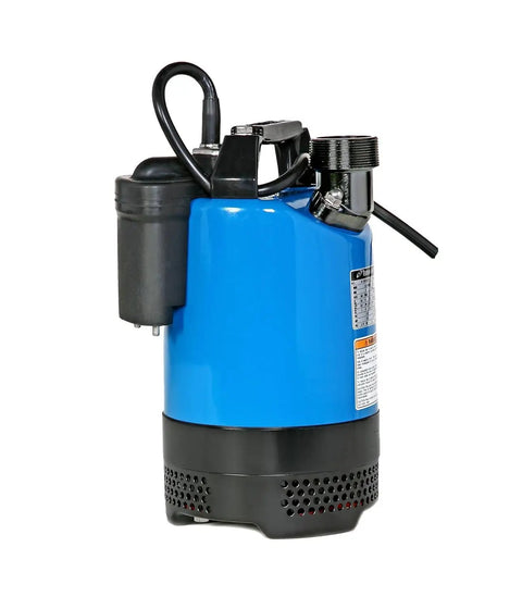 Heavy Duty Submersible Dewatering Pump 1 HP 115V With Automatic Relay Switch 2 Inch Discharge 80 GPM side view showing pump design.