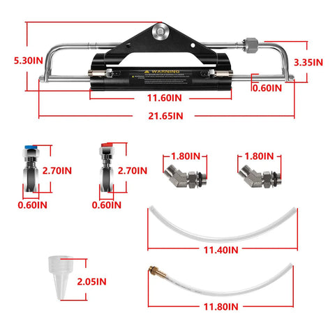 150HP Outboard Hydraulic Steering Cylinder Beefed Up Replacement For Front Mount Aluminum Alloy With ORB Fittings And Two Way Lock Valve dimensions