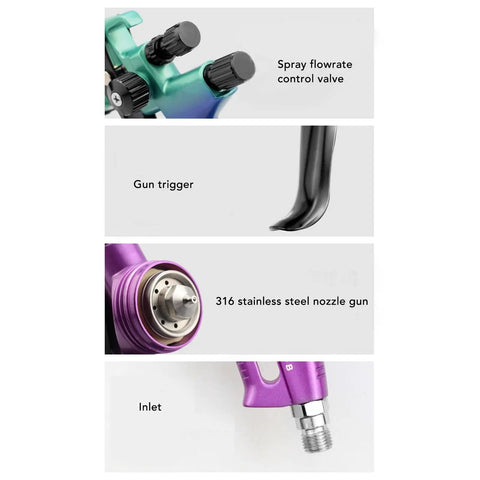 Close-up of Deadly Smooth HVLP Spray Gun packing a killer 1.3mm tip featuring gun trigger and control valve.