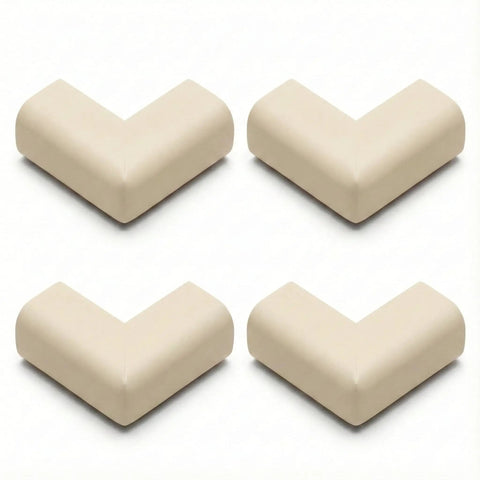 Soft EVA foam corner guards in beige, 4-count, designed for baby proofing glass tables and thin furniture, protective bumpers.