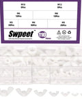 White Nylon Wing Nuts Assortment Kit With 110 Pieces And Seven Metric Sizes M3 M4 M5 M6 M8 M10 M12 in organized storage.