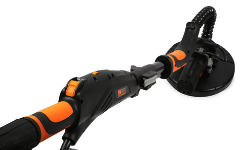 Beefy Heavy Duty 5 Amp 2 In 1 Variable Speed Drywall Sander With Dual Heads 600 To 1500 RPM, close-up of circular hook and loop head.