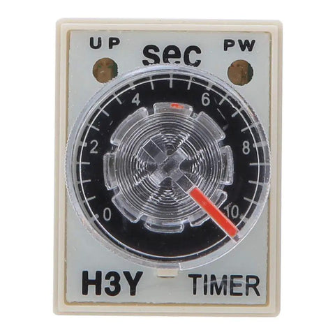 Adjustable Time Relay H3Y With Transparent Dial And Heavy Duty Brass Terminals For No Sweat On Delay Wiring In Home Projects And Industrial Gear That Is Straight Up Reliable, showing timer face with dial.
