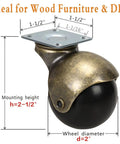 Vintage 2 Inch Ball Caster Wheels For Furniture Antique Brass Swivel Plate showing dimensions and mounting features.